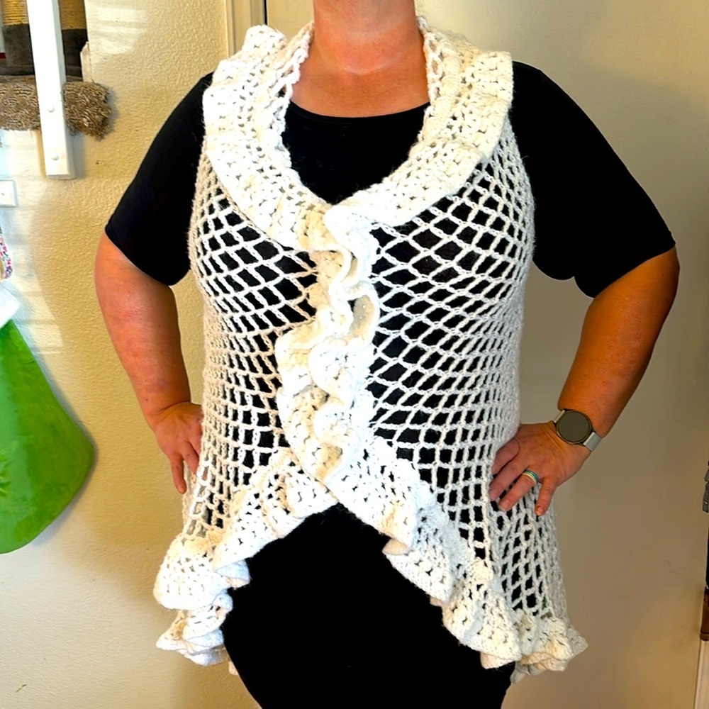 Handmade Crocheted Mandala White Sweater Vest